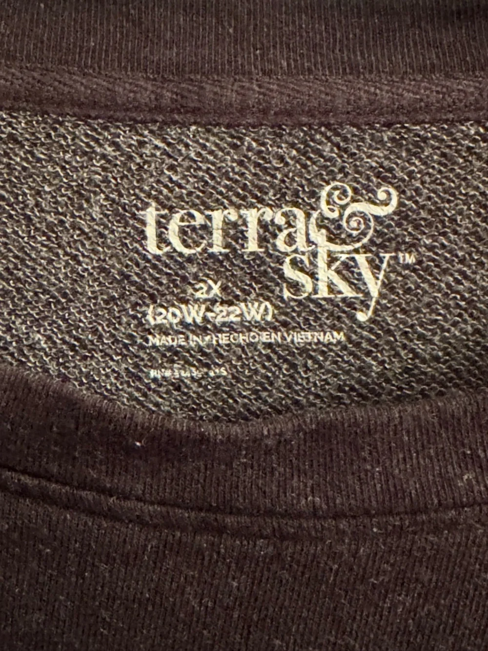 Terra & Sky Plus 2X 20W-22W Black Cozy Pre-Washed Sweatshirt French Terry NWT - Picture 3 of 13